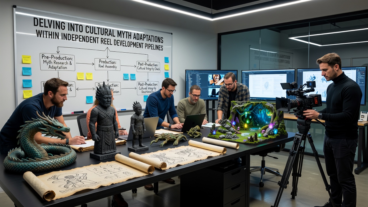 Independent developers reviewing cultural myth references during early reel concept stages