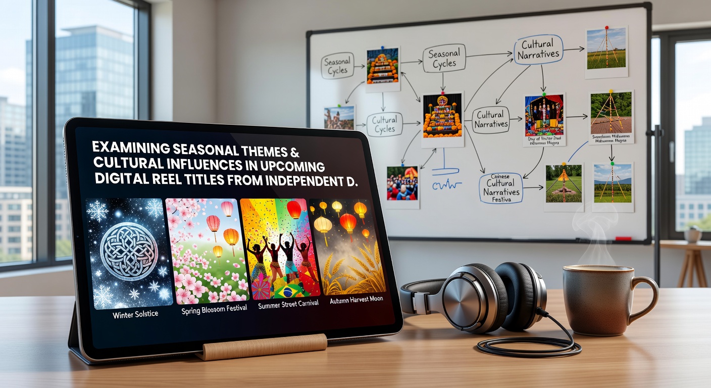 Detailed view of cultural symbols and seasonal transitions featured in independent digital reel game artwork