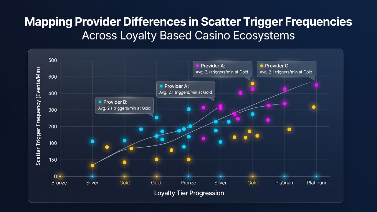 Diagram showing scatter symbol distributions and trigger rates across multiple casino game providers in loyalty program environments
