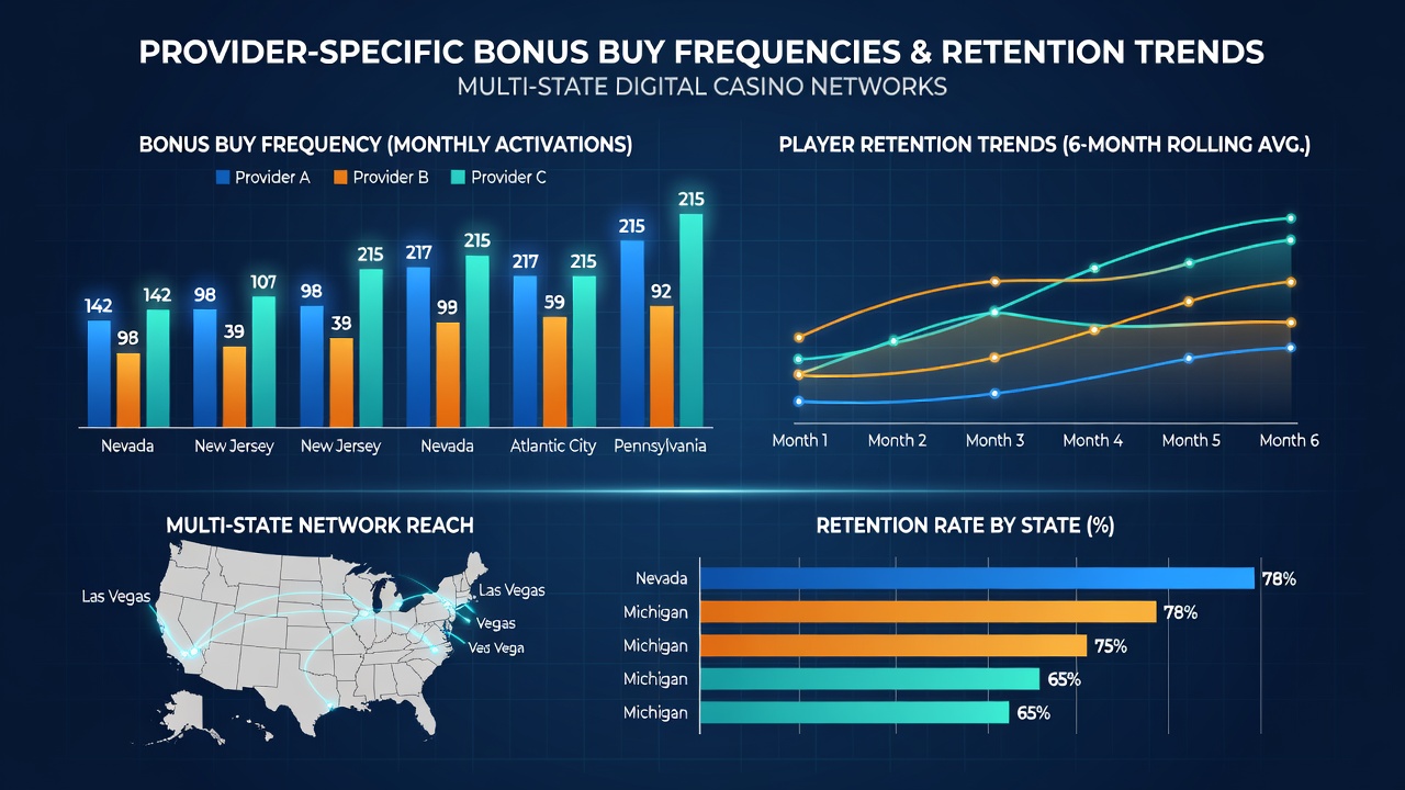 Analytics dashboard displaying retention curves linked to bonus buy usage in digital casino networks