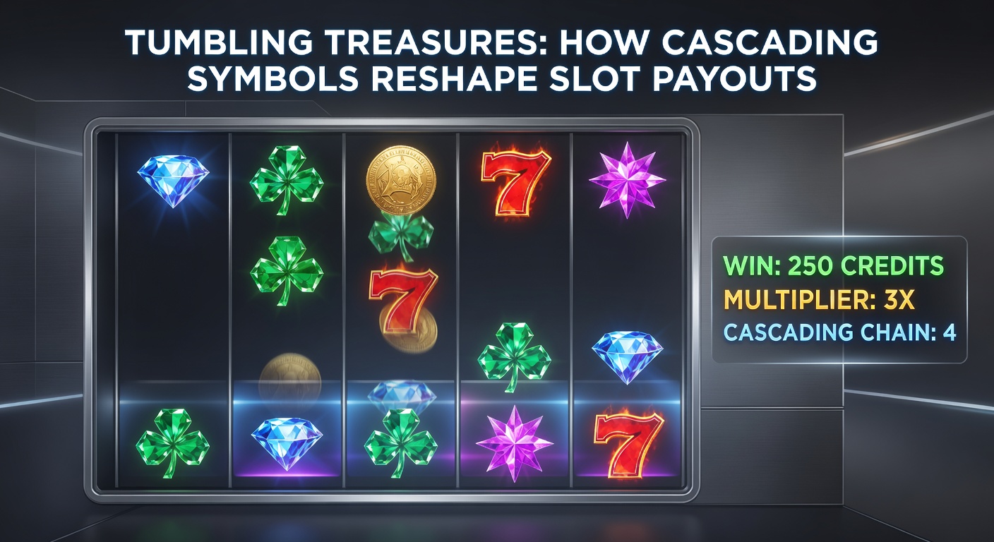 Close-up of a slot screen during a massive tumble sequence, with multipliers stacking and treasures pouring down the reels
